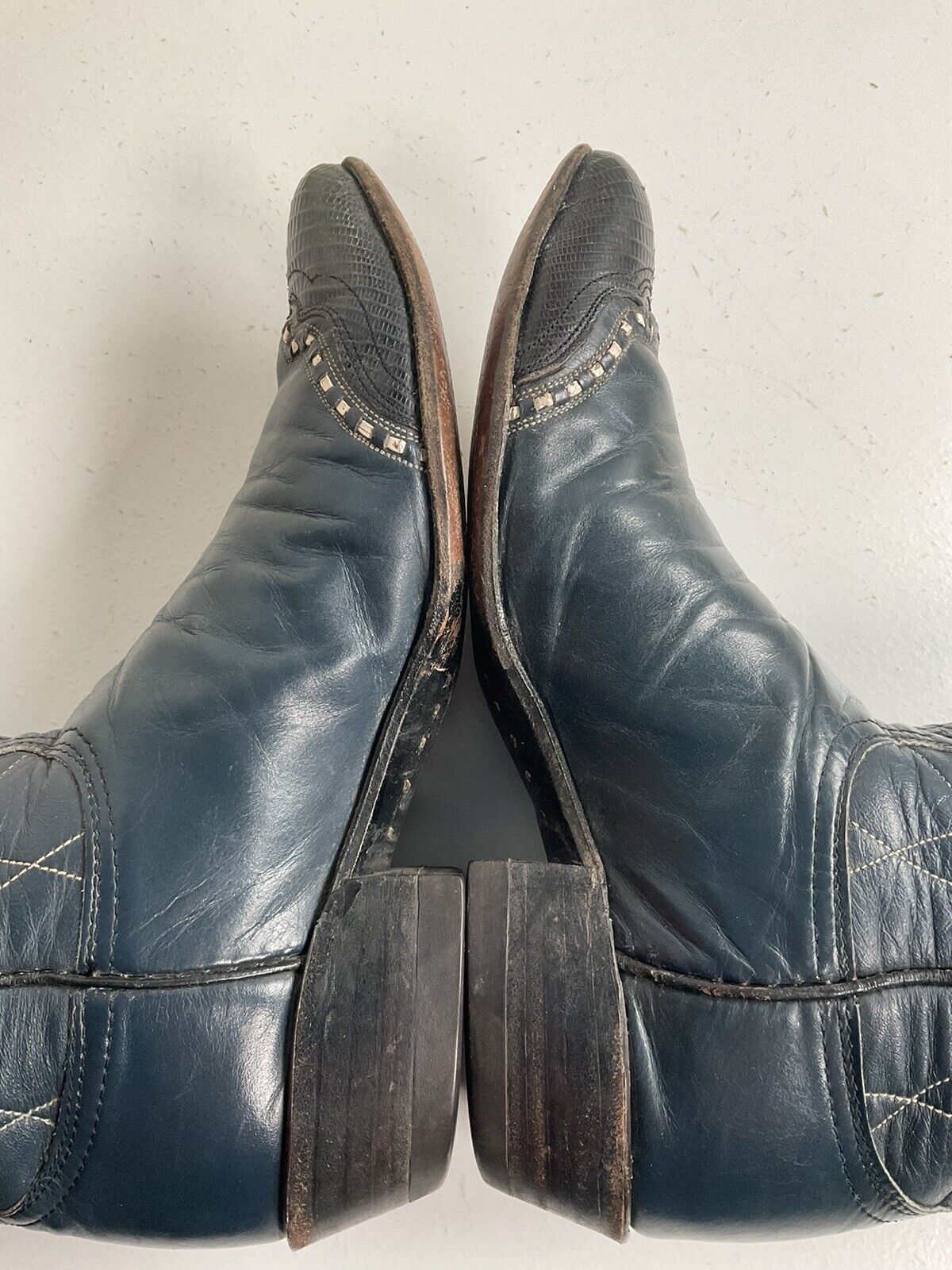 Vintage Tony Lama Navy Blue Cowgirl Boots 5.5 B Black Label Lizard Wingtip