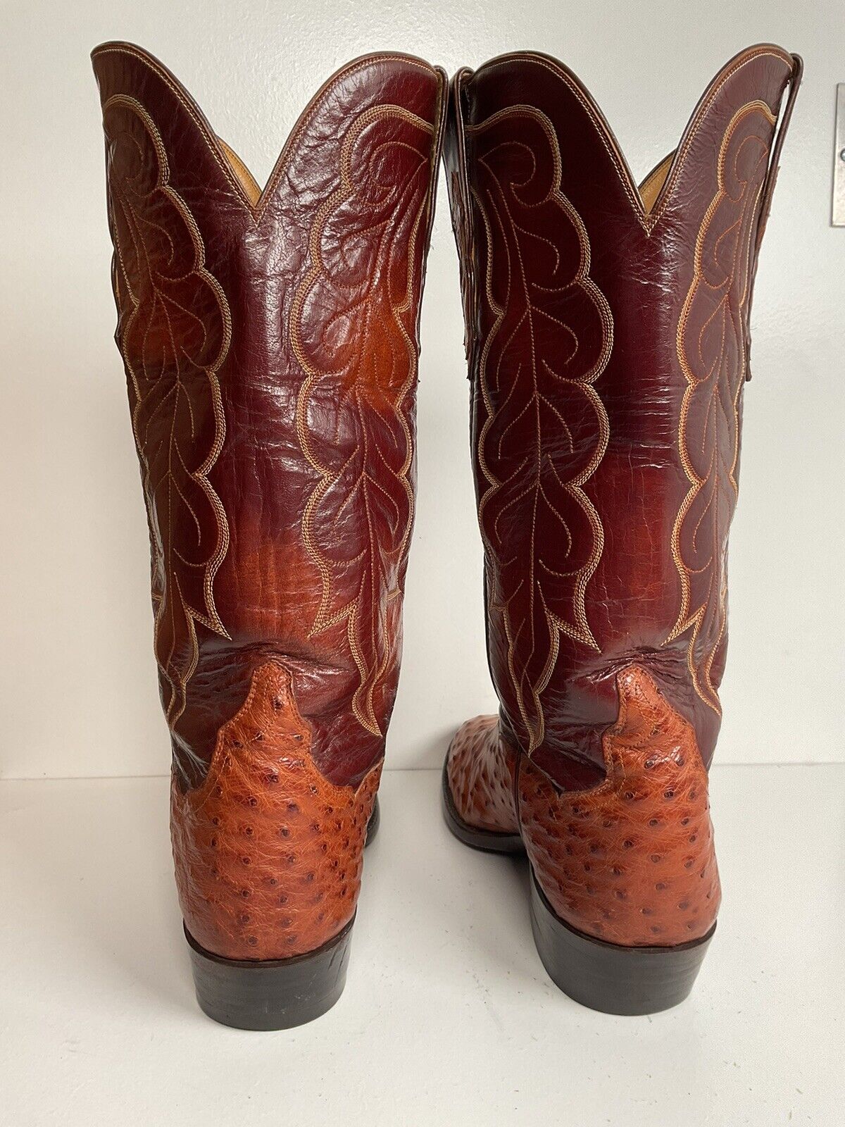 Vintage TO Stanley Custom Ostrich Quill Cowboy Boots 9 D Exotic