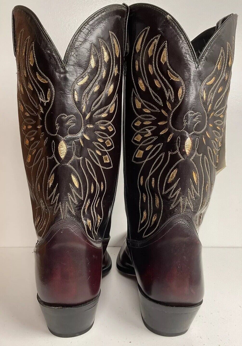 Vintage ACME Glitter Thunderbird Cowboy Boots 12 EW New Old Stock Tooled Inlay