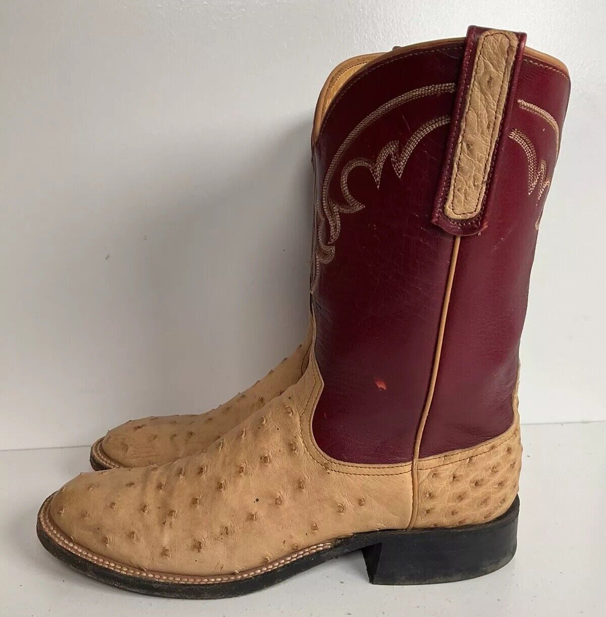 Anderson Bean Ostrich Quill Roper Boots 8 B Exotic USA Made