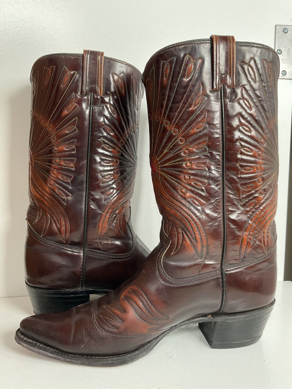 Vintage Texas Brand Patent Thunderbird Cowboy Boots 10.5 EE Rainbow Peacock