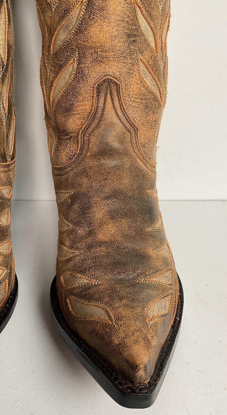 Old Gringo Cowgirl Boots 7 B Tooled Leaf Inlay New Half Soles