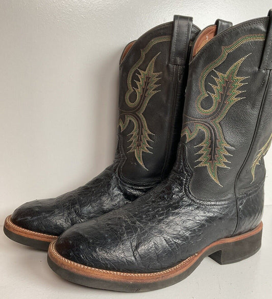 Tony Lama Ostrich Crepe Roper Boots 10 D Western Work Wear Black Exotic