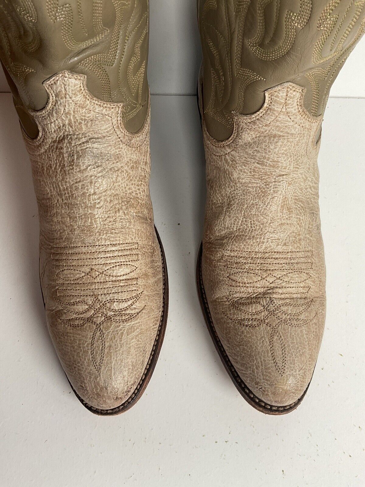 Vintage Justin Old White Label Cowboy Boots 9.5 D Antelope