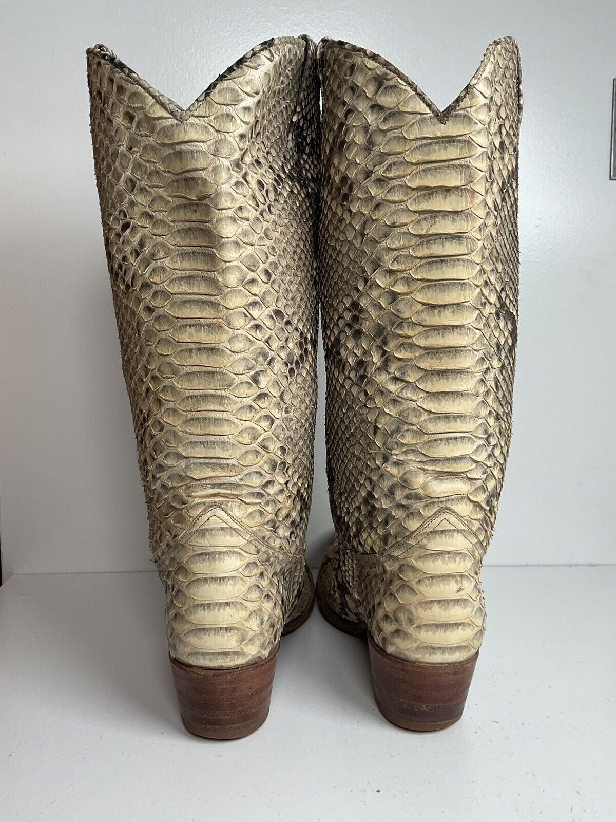 Frye Deborah Full Python Snakeskin Cowgirl Boots 9 M Goodyear Welt Spain