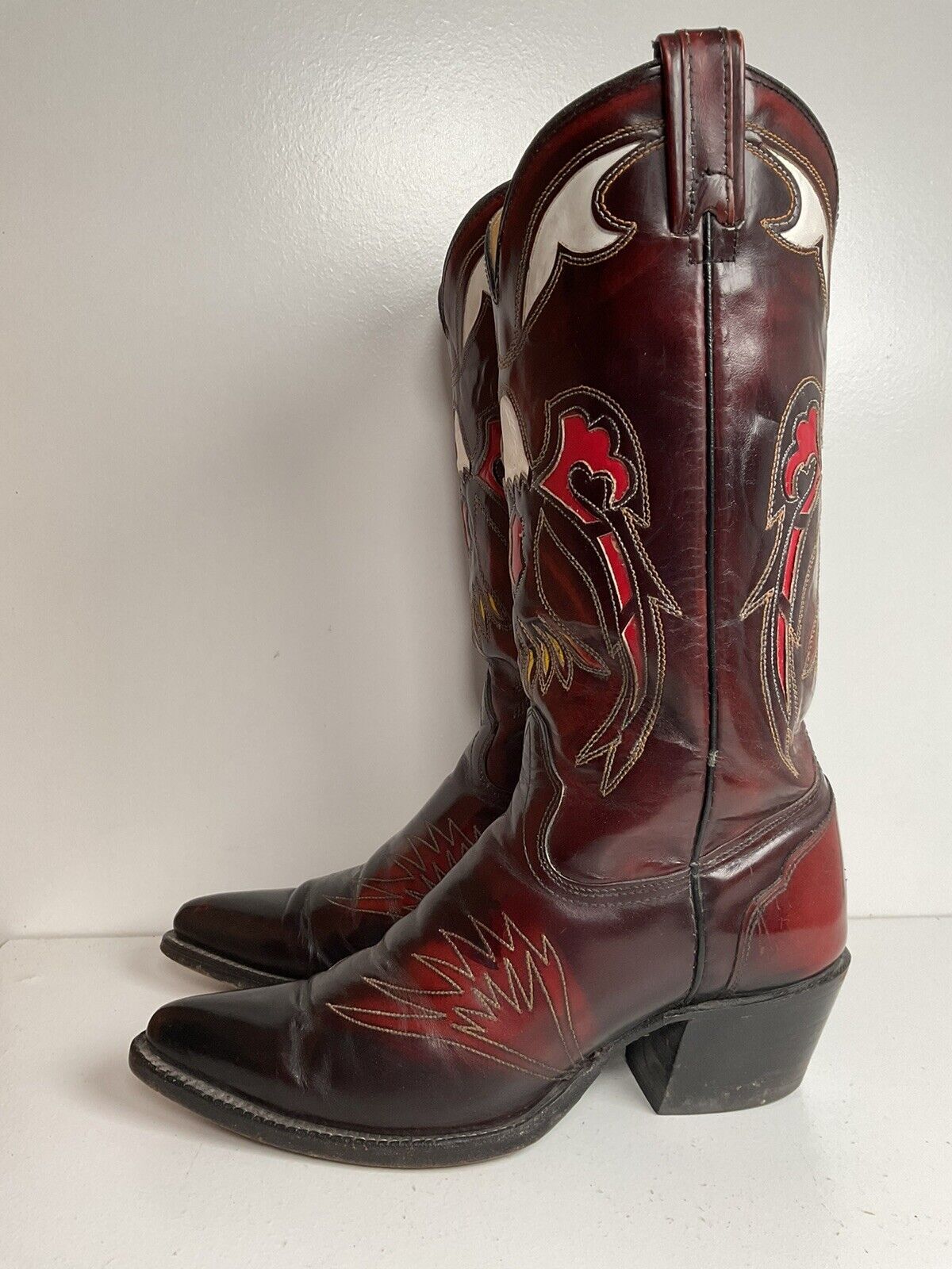 Texas Eagle Thunderbird Patent Leather Cowboy Boots 8 D Inlay Bicentennial