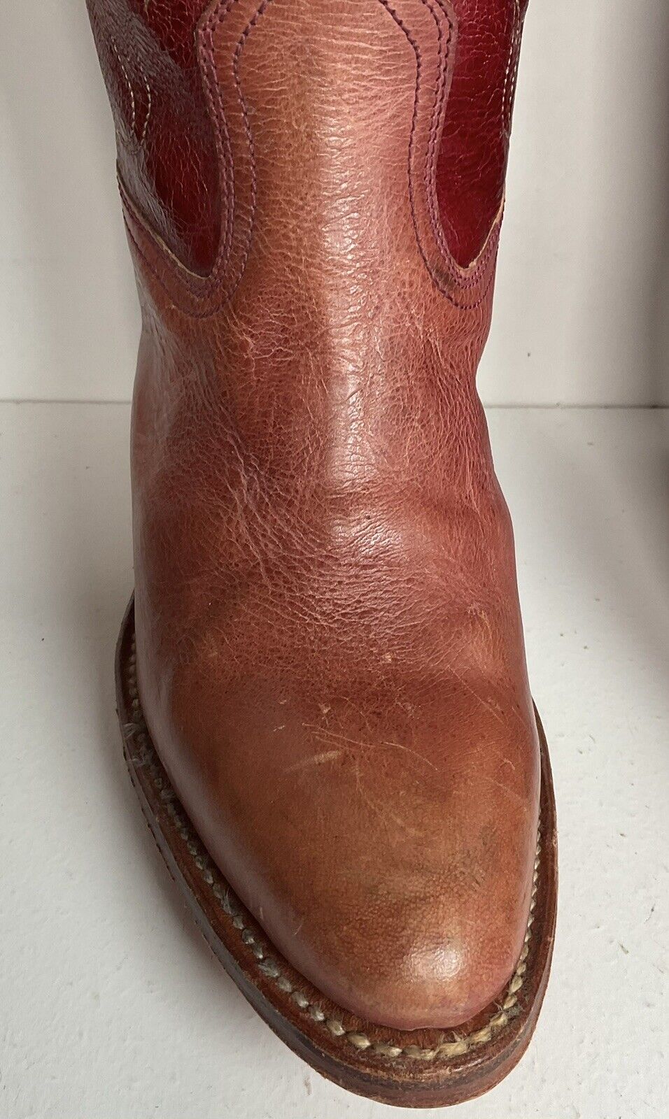 Vintage Frye Dusty Pink Western Boots 6 M Stacked Heel Goodyear Welt Spain