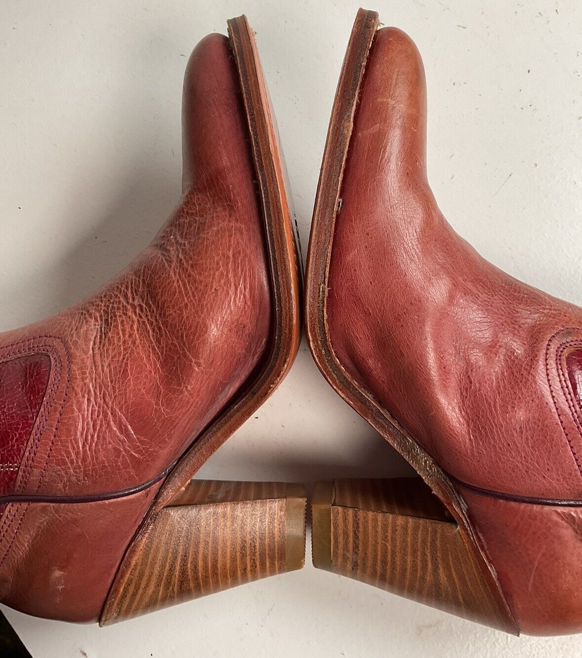 Vintage Frye Dusty Pink Western Boots 6 M Stacked Heel Goodyear Welt Spain