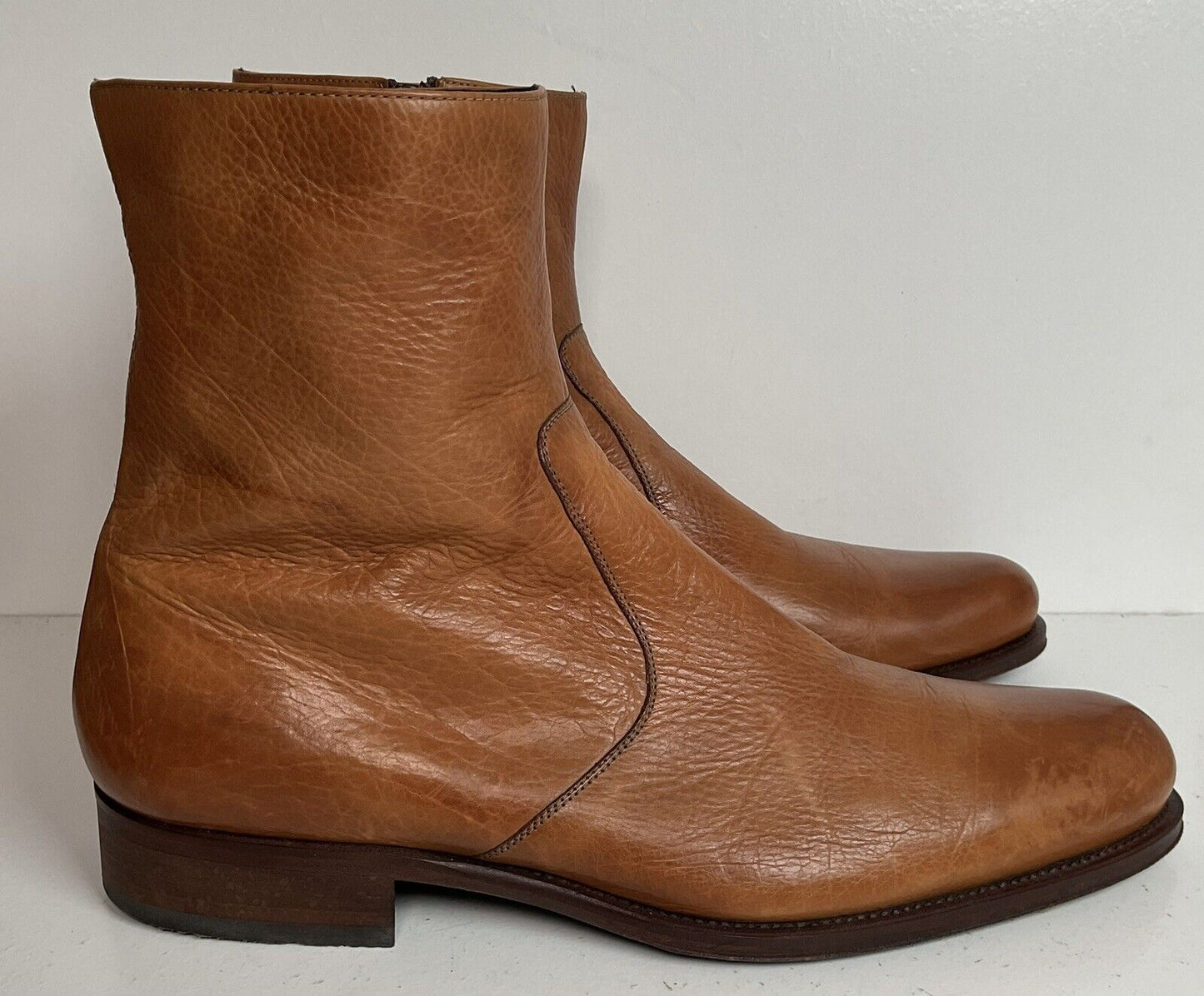 Magnanni Soft Golden Brown Chelsea Zipper Boots 12 M Spain Calfskin