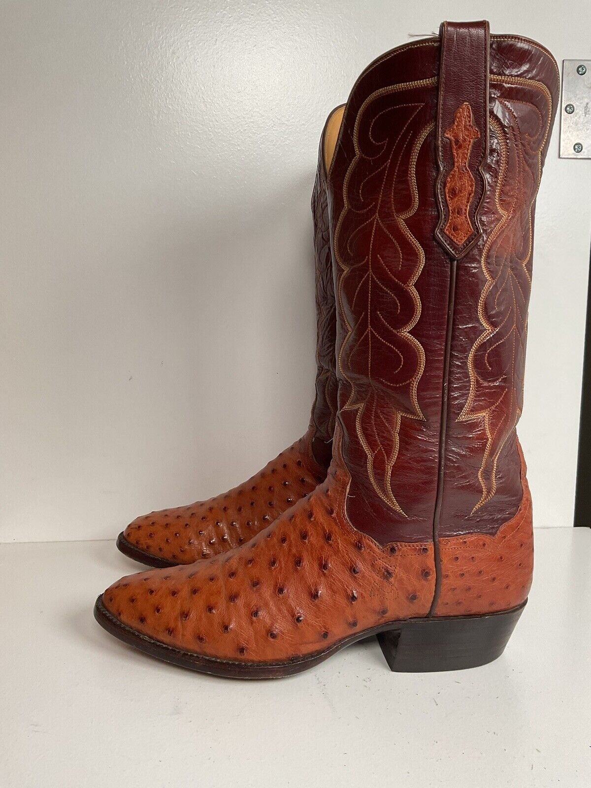 Vintage TO Stanley Custom Ostrich Quill Cowboy Boots 9 D Exotic