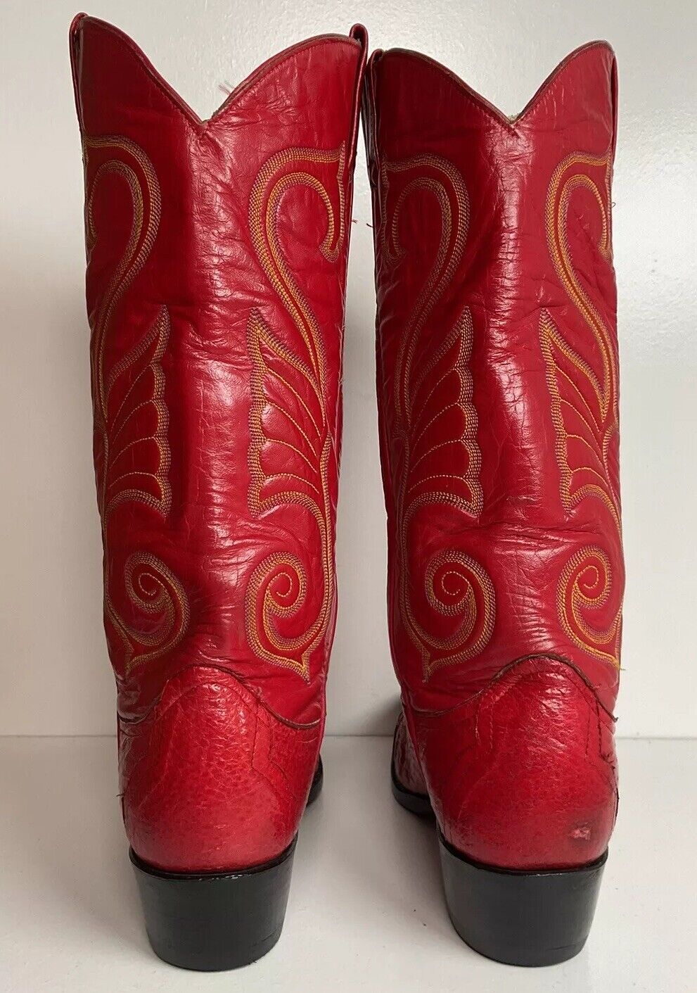 Vintage Larry Mahan Cherry Red Pin Quill Ostrich Cowboy Boots 10.5 D New Half Soles