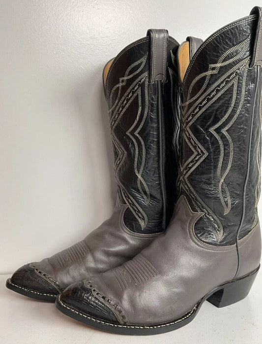 Vintage Tony Lama Grey Lizard Wingtip Cowboy Boots 10.5 D Gold Label New Half Soles