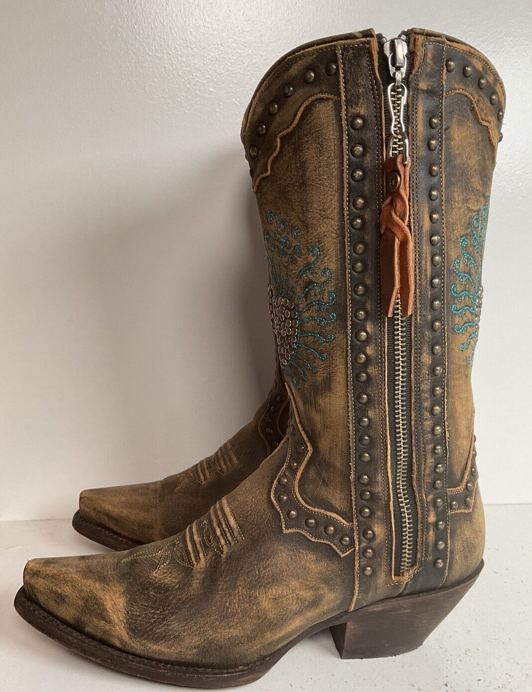 Dan Post Blue Bird Heart Breaker Cowgirl Boots 7 M Side Zipper Bedazzled