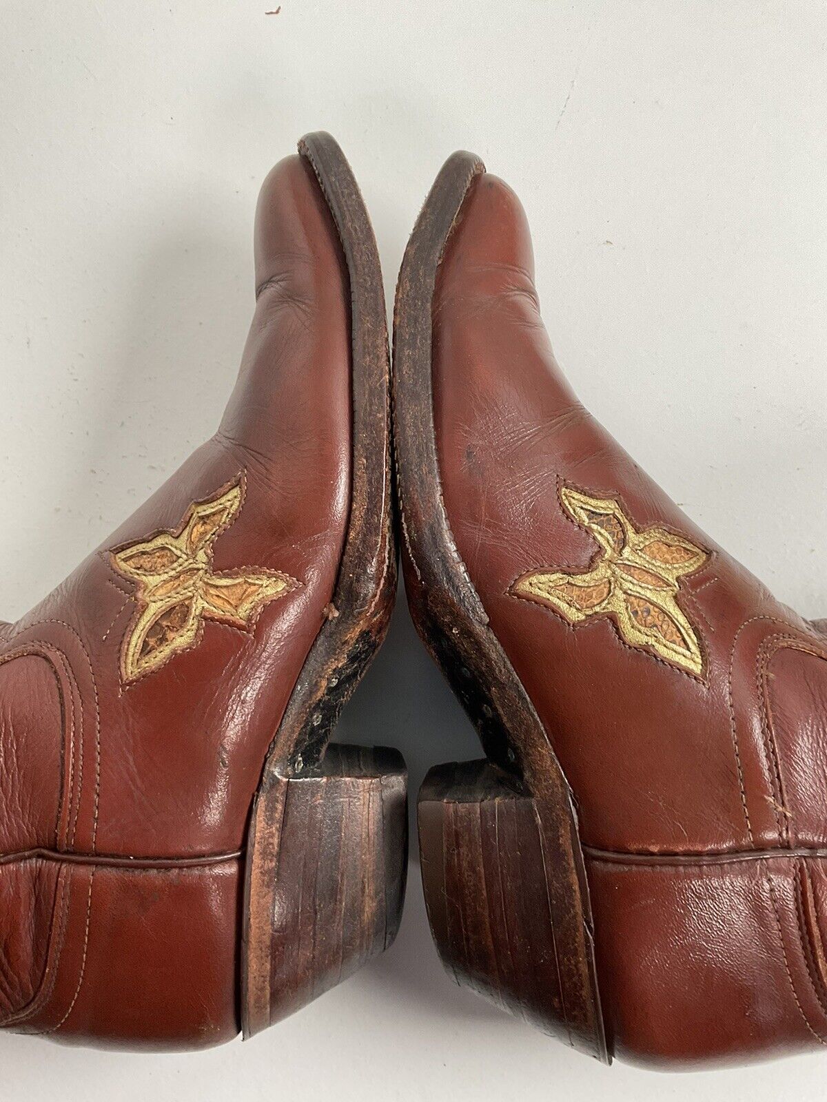 Vintage Justin Butterfly Snakeskin Inlay Cowgirl Boots 6 C Tall USA