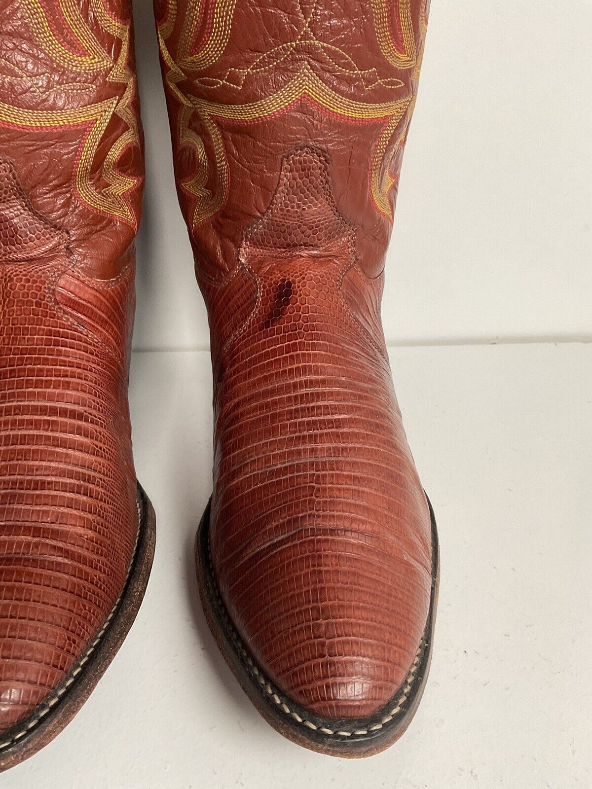 Justin Teju Lizard Leather Cowboy Boots 10.5 EE Cognac USA Made