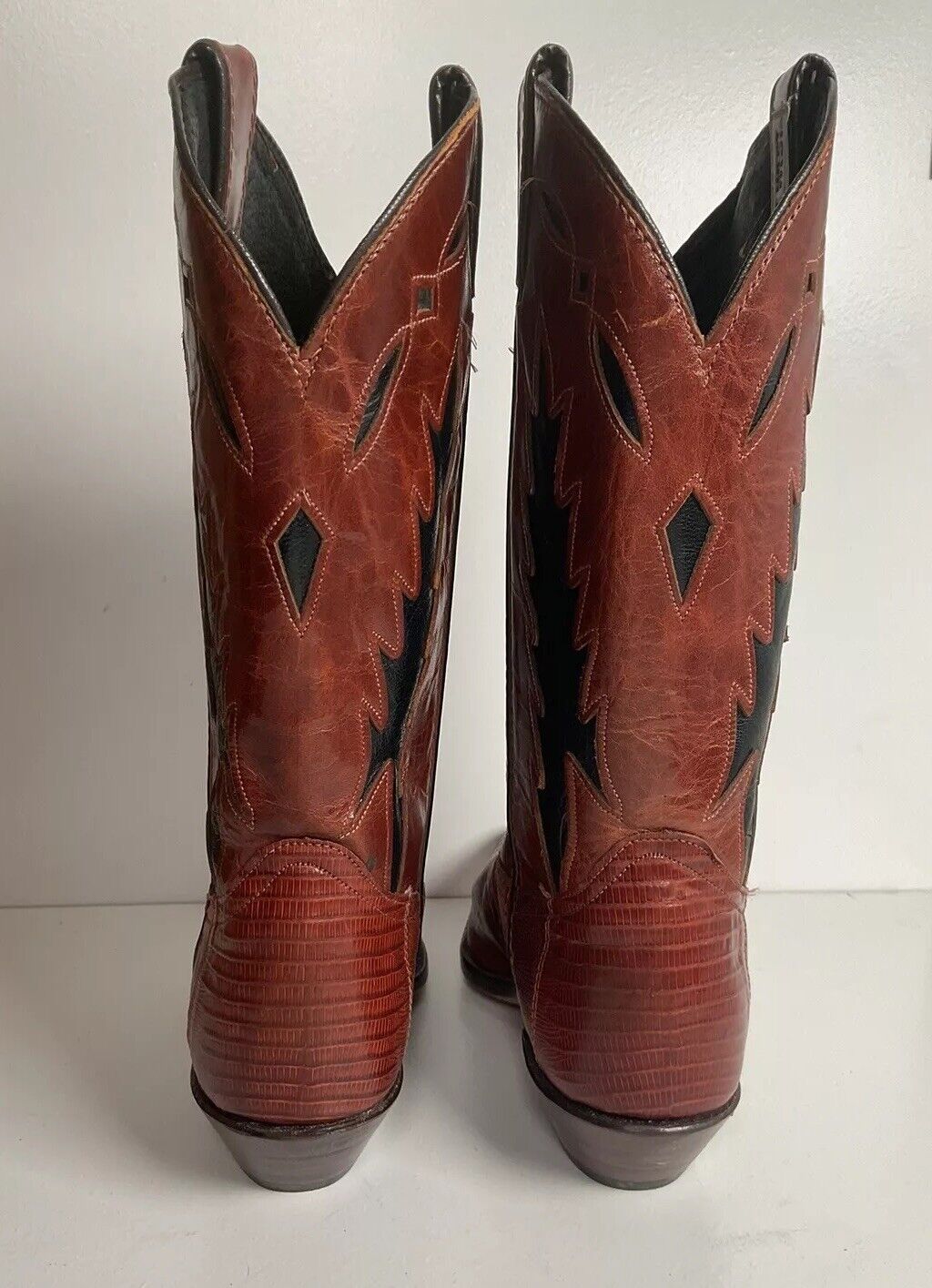 Vintage Code West For Dan Post Inlay Cowgirl Boots 9 M Lizard Vamp USA Made