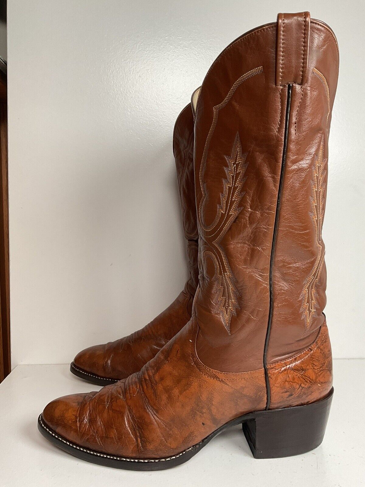 Vintage Larry Mahan Deerskin Cowboy Boots 11 D Marbled Leather New Half Soles