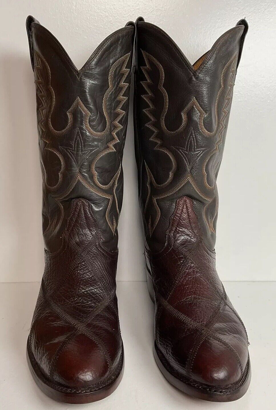 Vintage Tony Lama Patchwork Cowboy Boots 9.5 D Bullhide Black Label Resoled