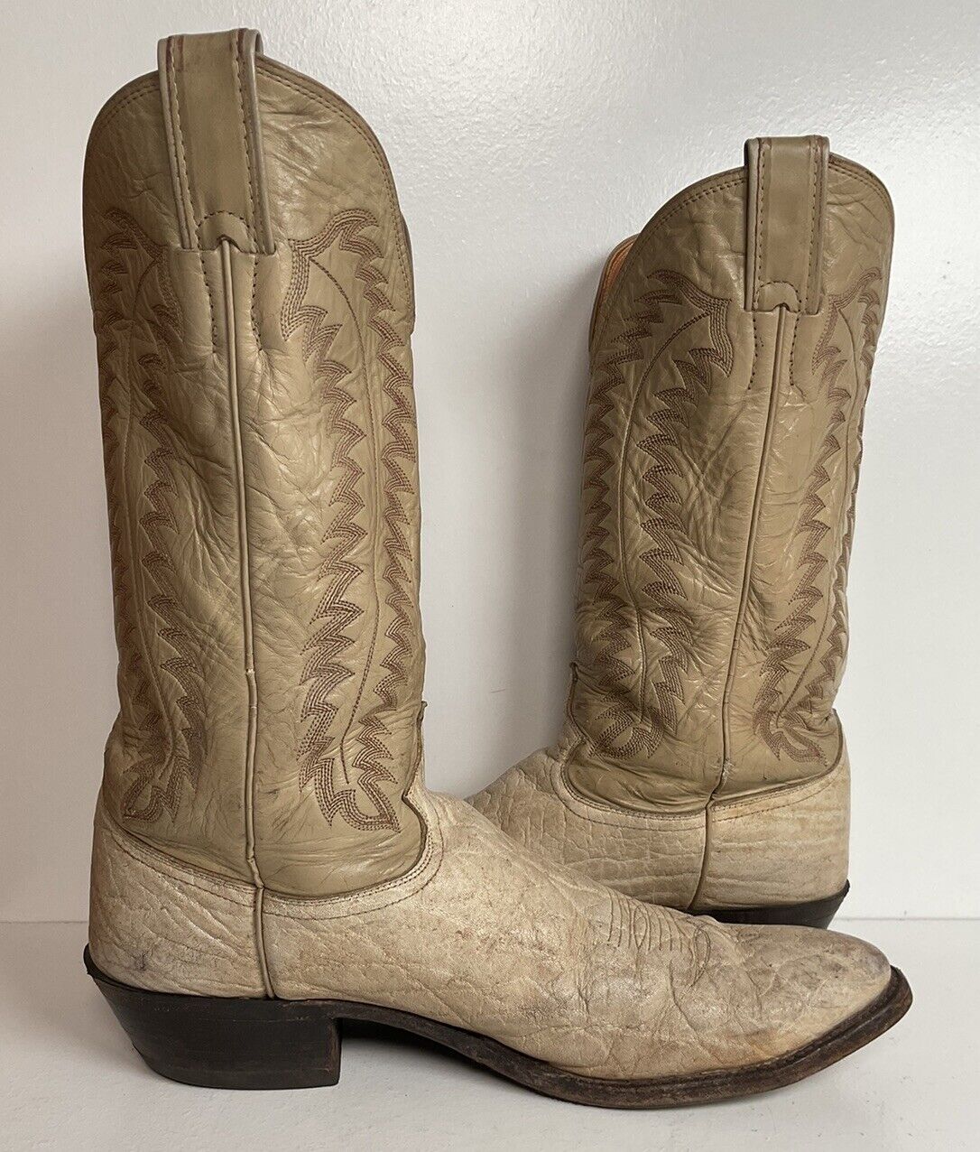 Vintage Justin Exotic Elephant Cowboy Boots 12 AA Distressed