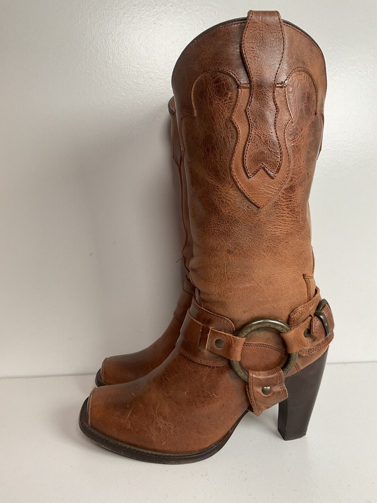 Justin Brown Harness Moto Boots 7.5 B Heeled Ankle Harness