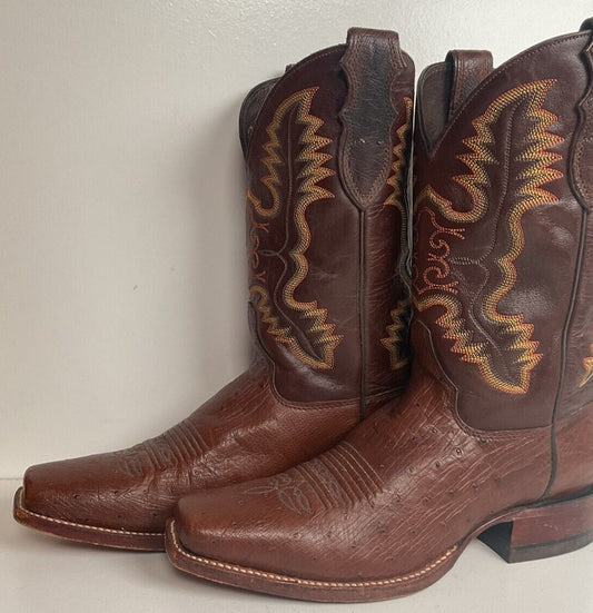 Justin Smooth Pin Quill Ostrich Cowboy Boots 9 D Square Toe