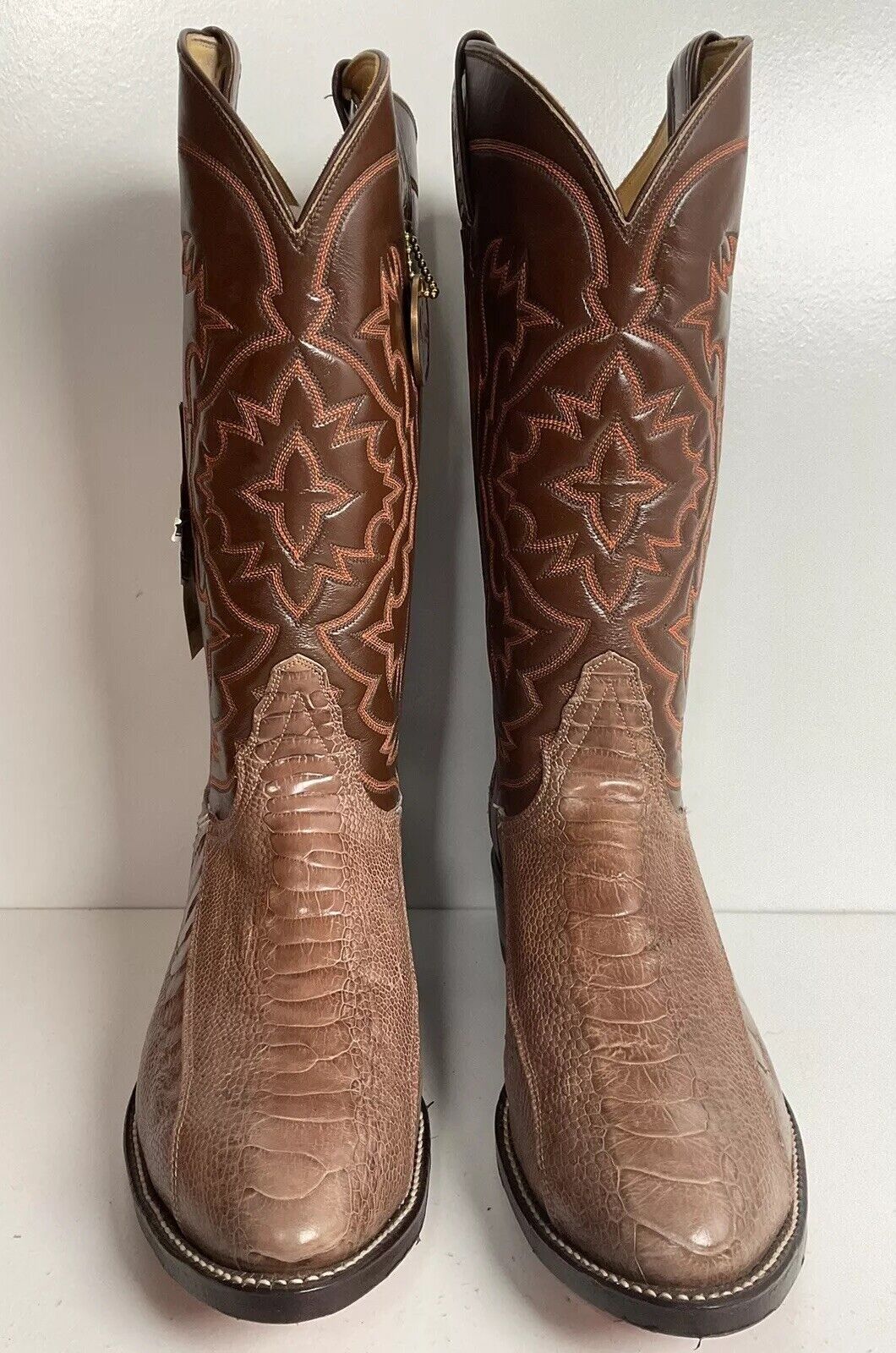 Vintage Tony Lama Exotic Ostrich Leg Cowboy Boots New Old Stock Gold Label