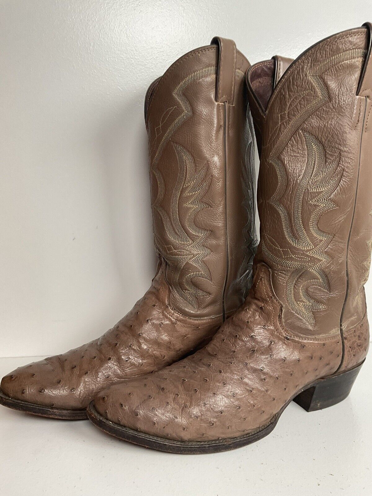 Justin Exotic Ostrich Quill Cowboy Boots 10 E USA Made Light Brown