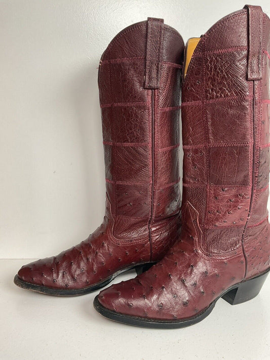 Vintage Nocona Exotic Ostrich Quill Cowgirl Boots 5 C Quilted Patchwork USA