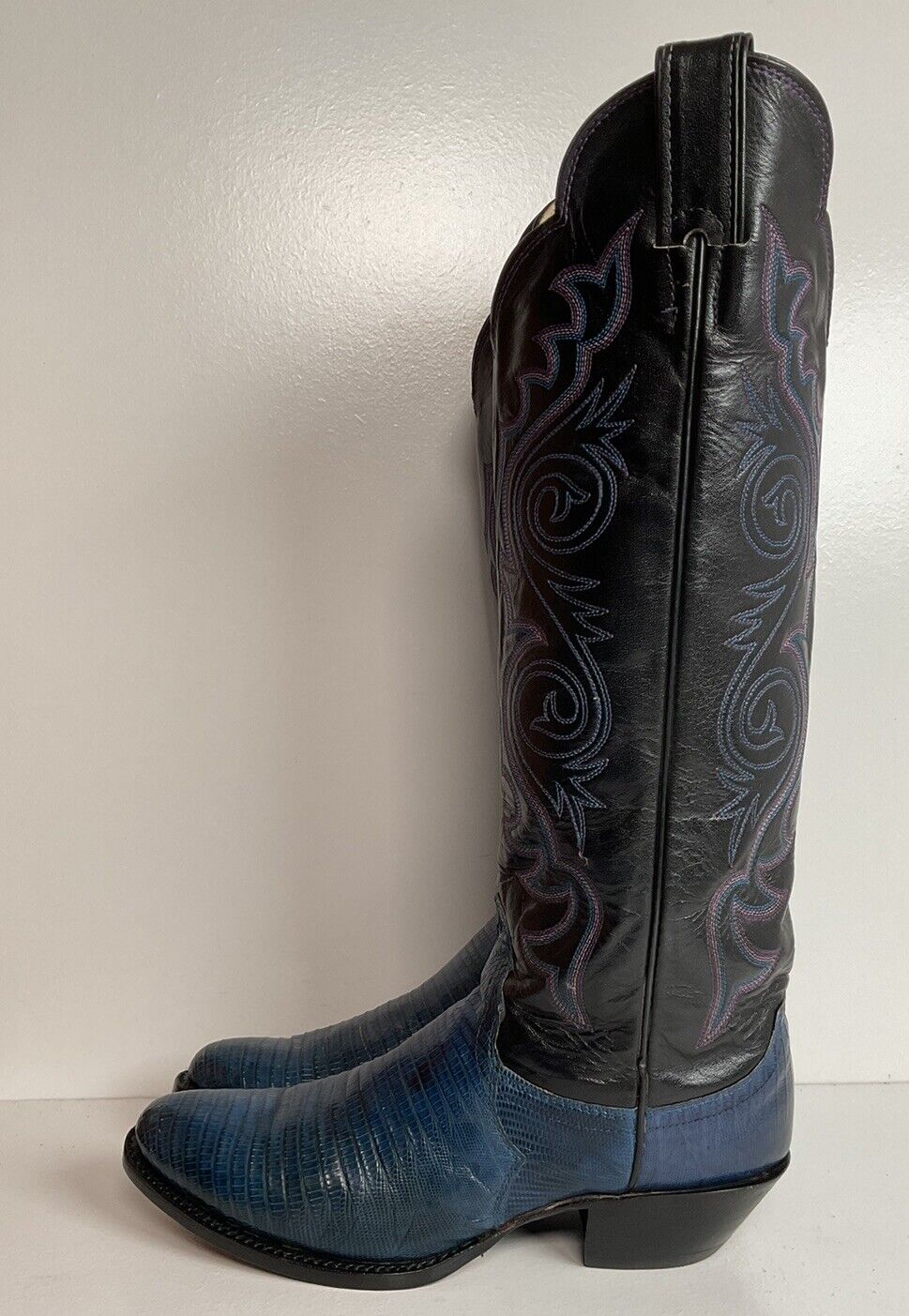 Vintage Justin Tall Blue Lizard Cowgirl Boots 6.5 B USA Made New Half Soles