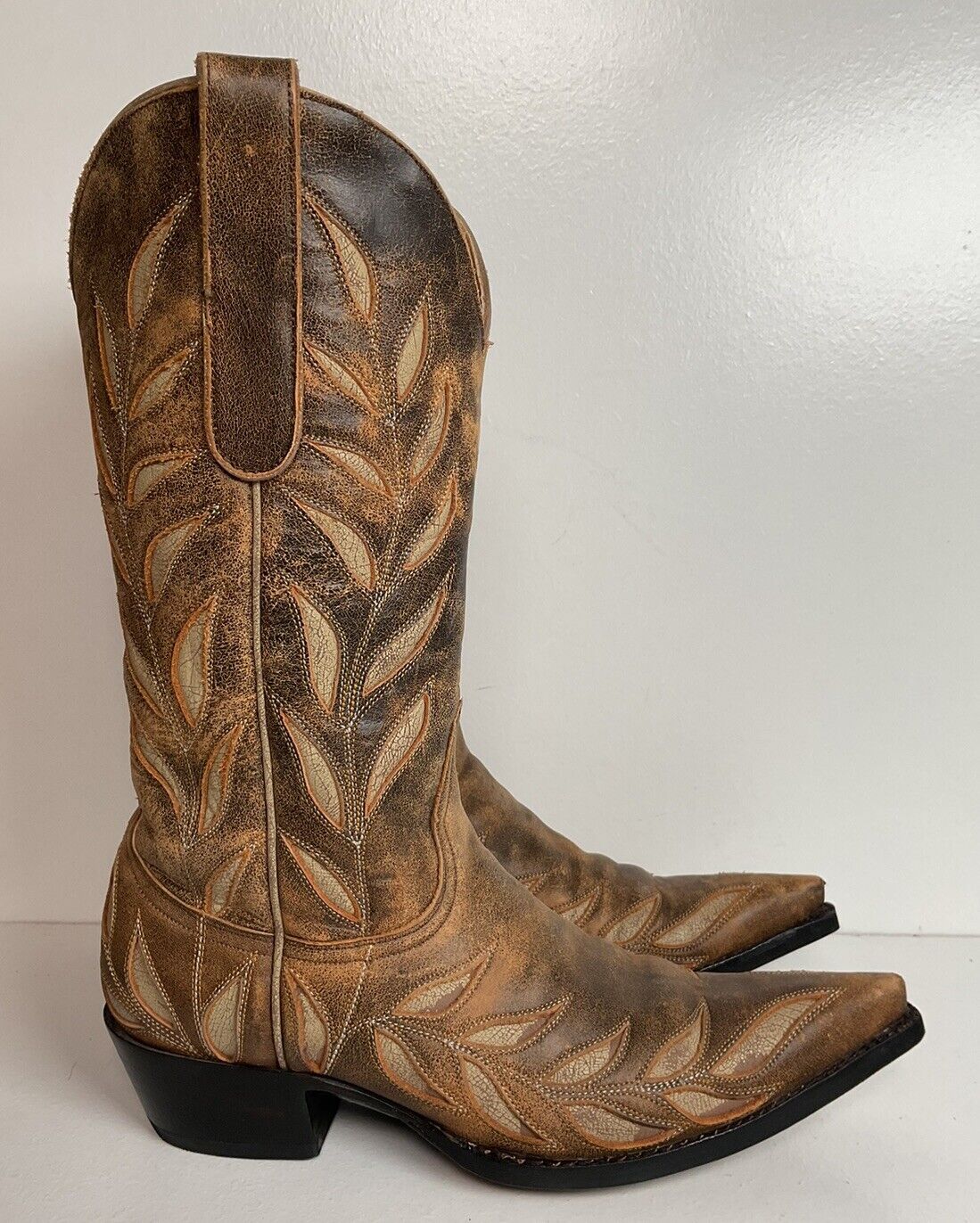 Old Gringo Cowgirl Boots 7 B Tooled Leaf Inlay New Half Soles