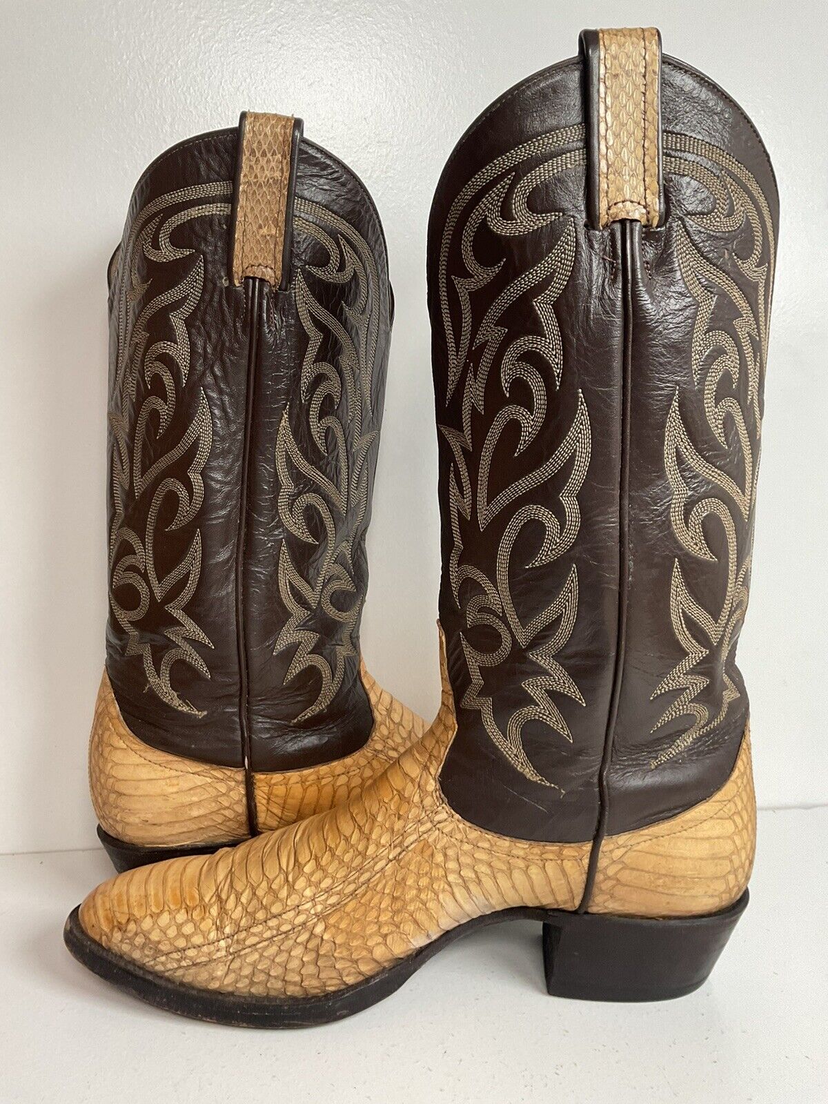 Vintage Larry Mahan King Cobra Snakeskin Cowboy Boots 9 D