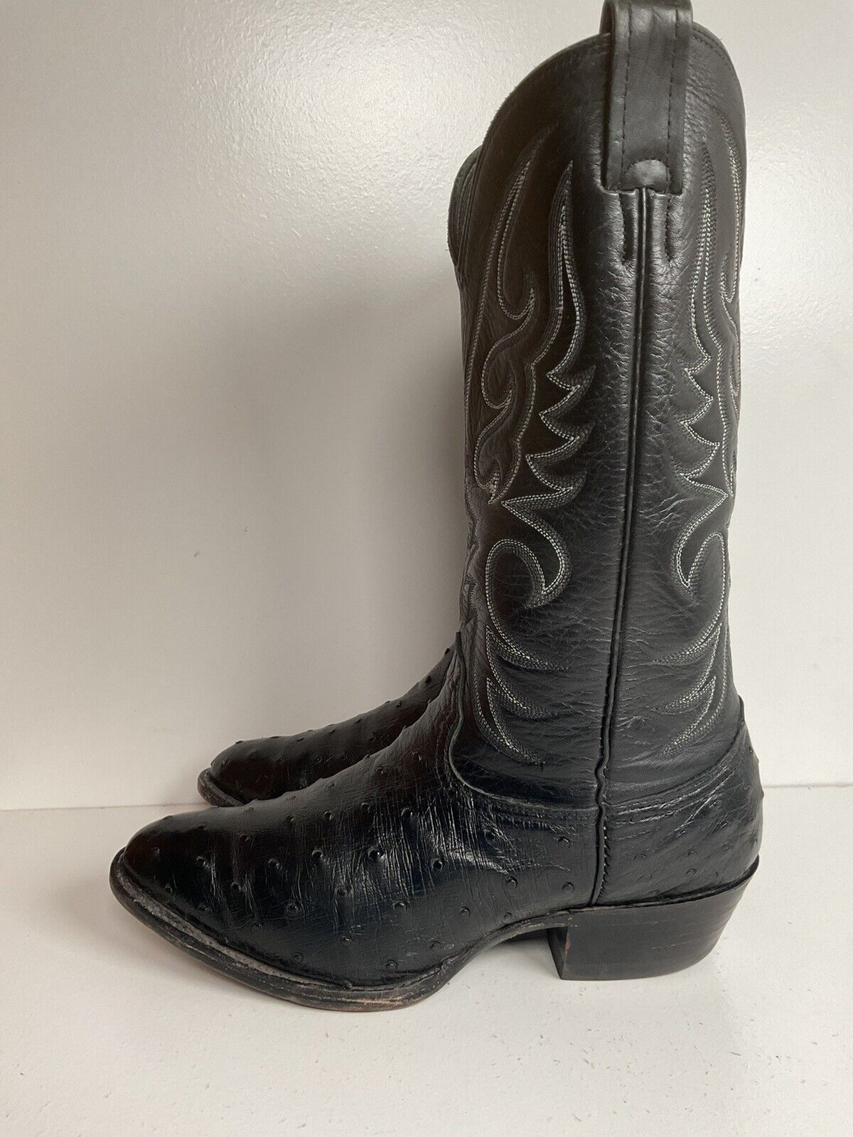 Vintage Larry Mahan Exotic Black Ostrich Quill Cowboy Boots 8 E