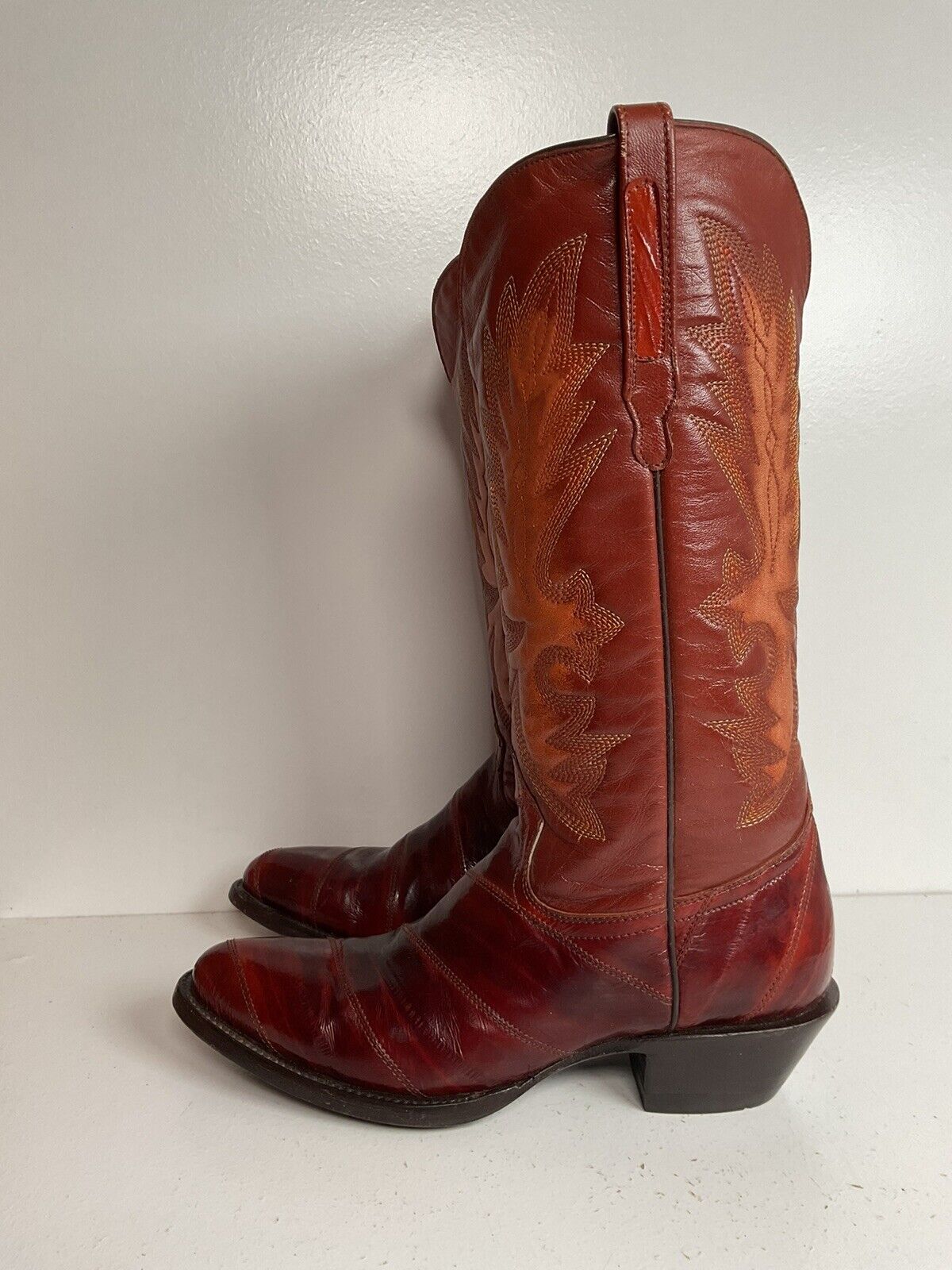 Early Corral Exotic Eel Skin Cowgirl Boots 7 M Cognac