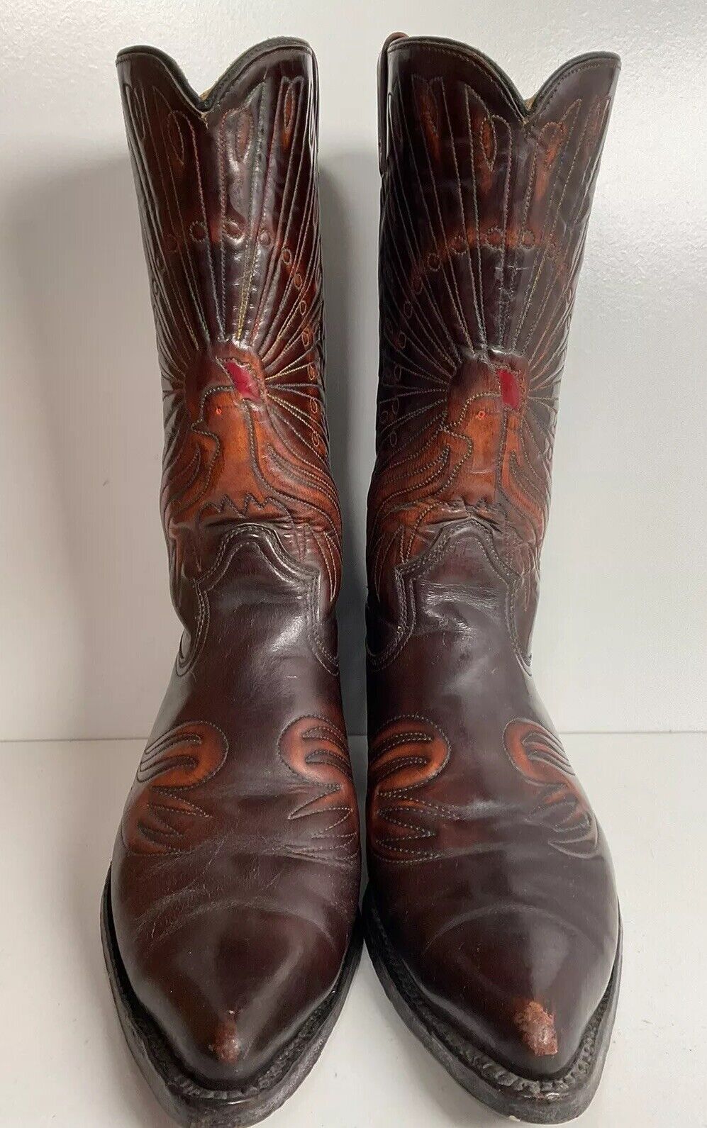 Vintage Texas Brand Patent Thunderbird Cowboy Boots 10.5 EE Rainbow Peacock