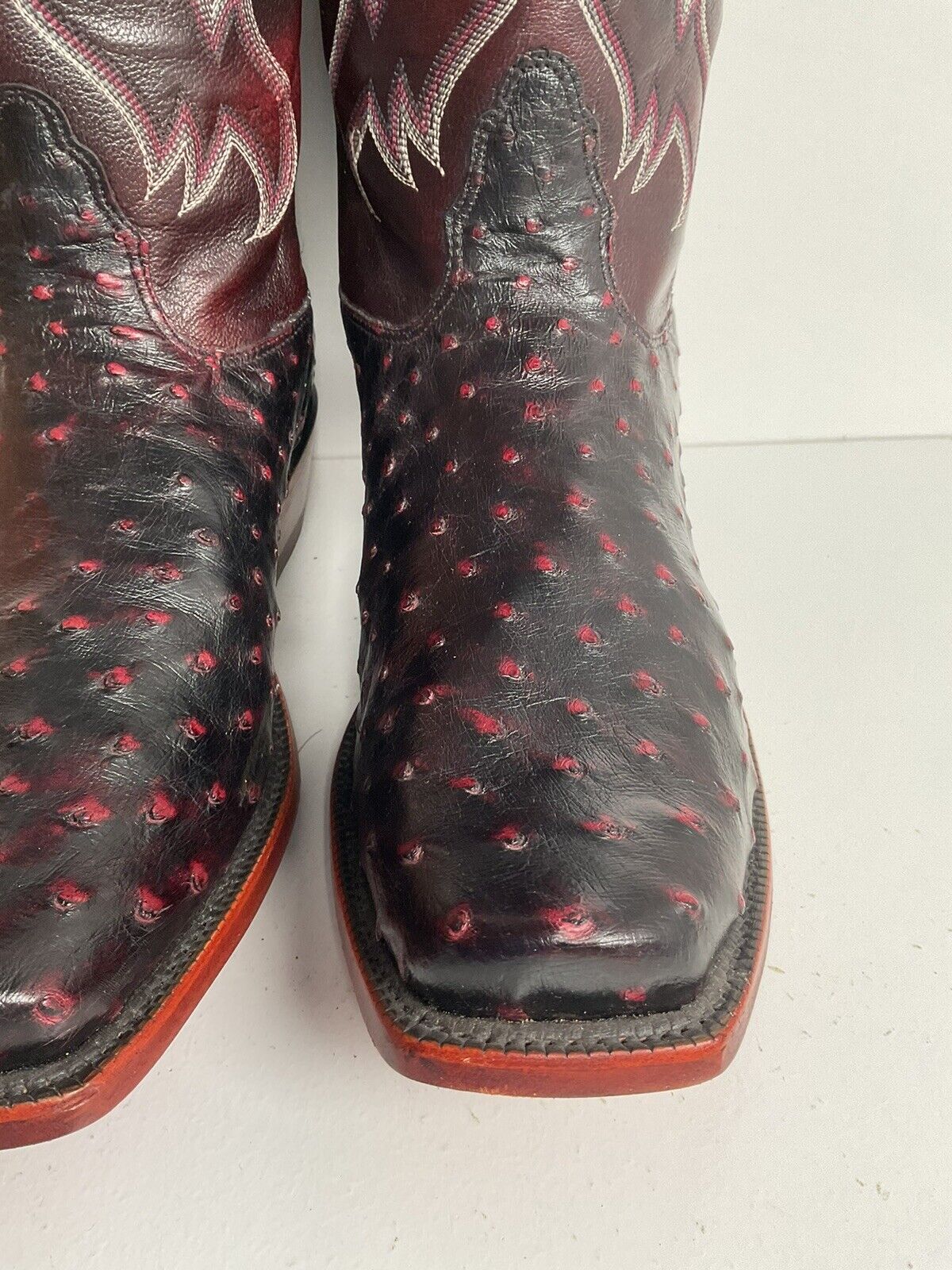 Nocona Black Cherry Ostrich Quill Cowboy Boots 9 EE Handcrafted USA Made