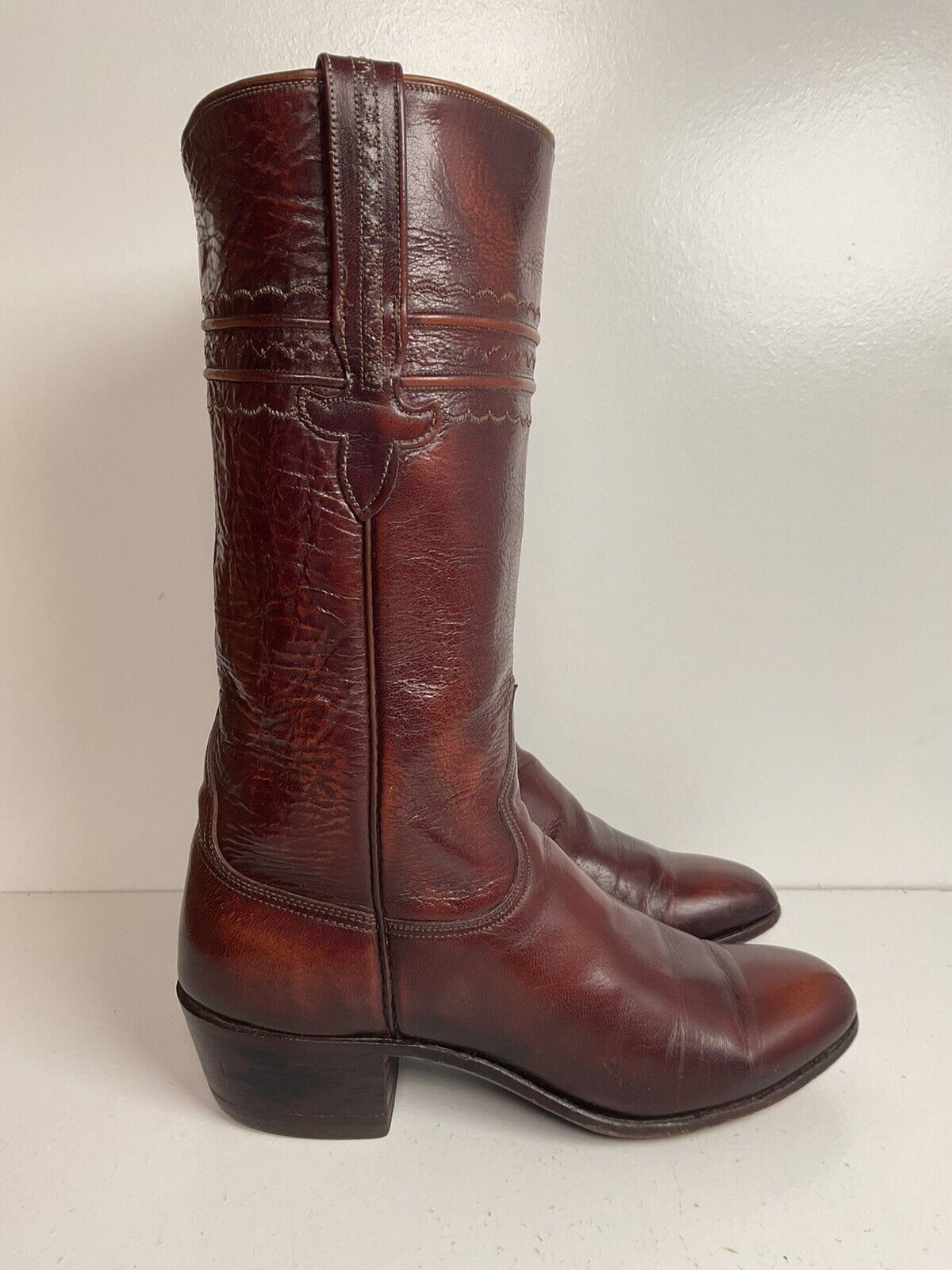 Vintage Lucchese San Antonio Leather Cowgirl Boots 6.5 C Stove Pipe