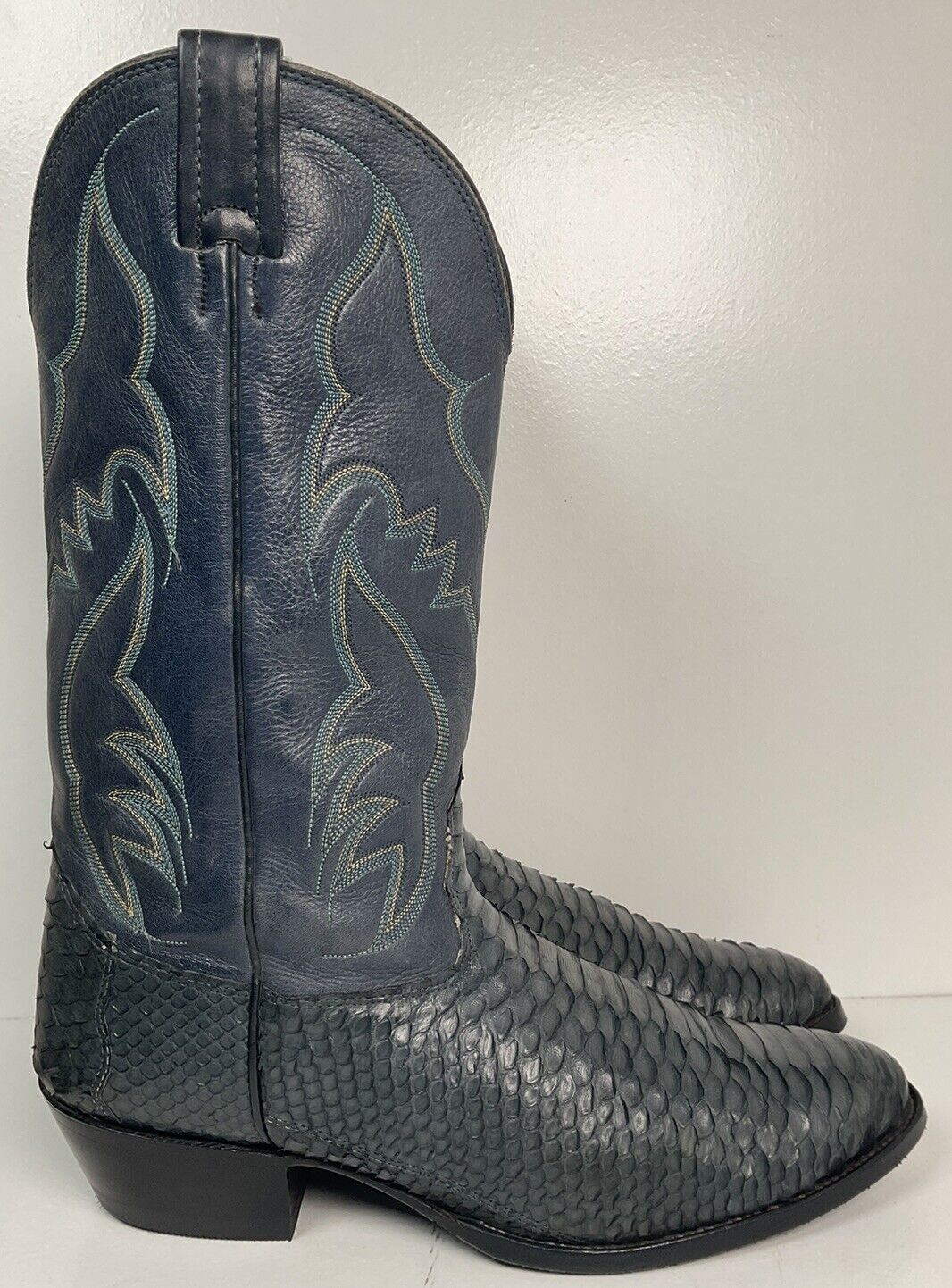 Vintage Nocona Dark Blue Python Snakeskin Cowboy Boots 12 D USA Made