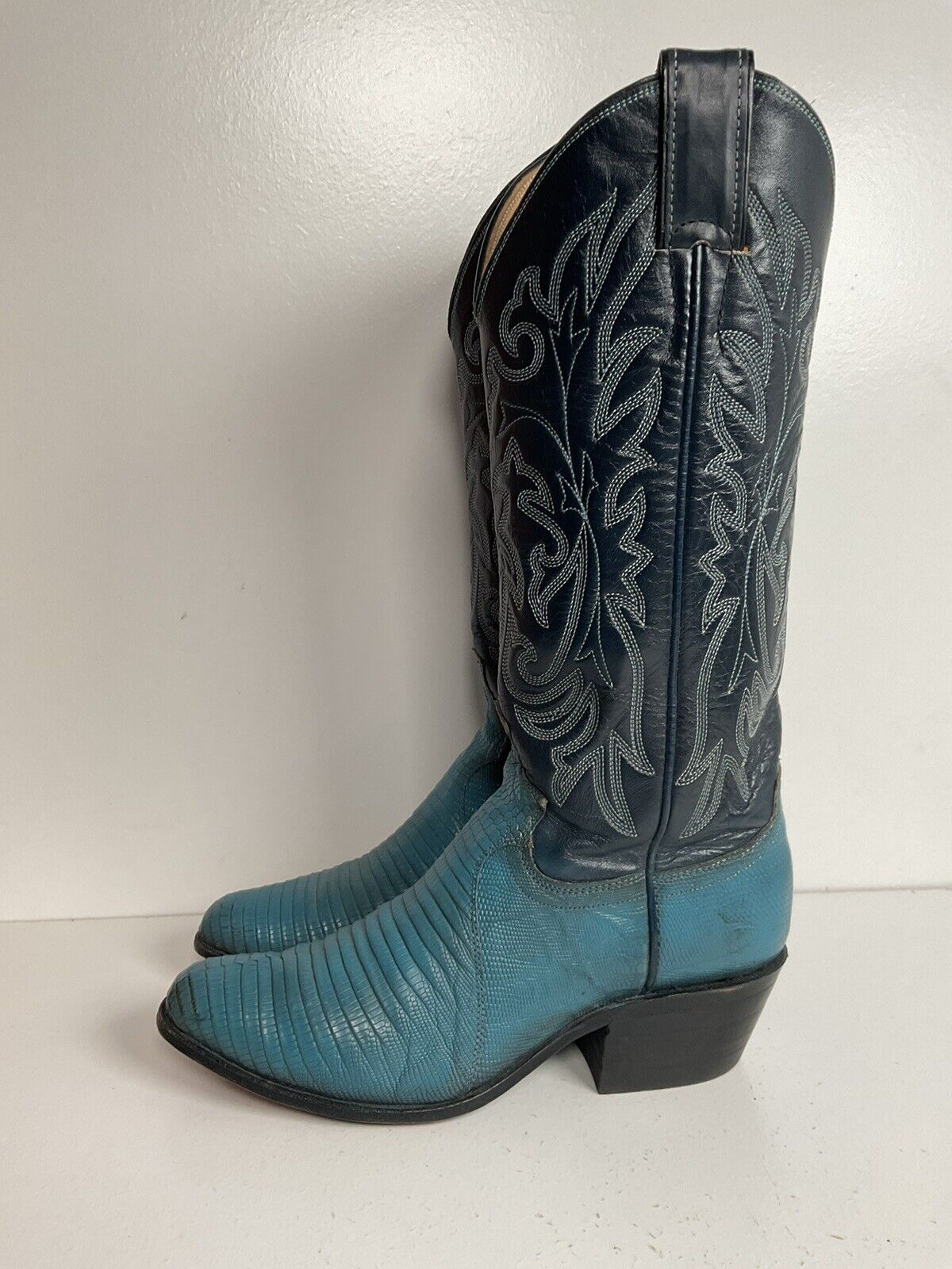 Vintage Justin Turquoise Cowgirl Boots 5 B Zipper Teju Lizard Vamp