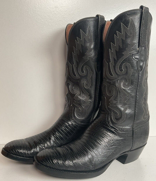 Lucchese Classic Black Teju Lizard Cowboy Boots 8.5 D Old Label New Sole Savers