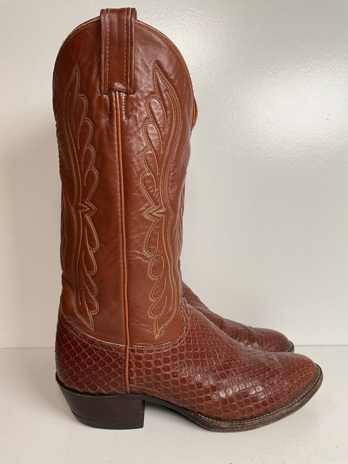 Vintage Tony Lama Exotic Anaconda Snakeskin Cowboy Boots 8 D Black Label