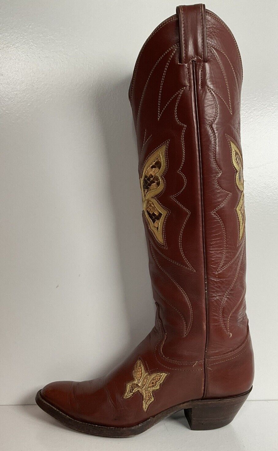 Vintage Justin Butterfly Snakeskin Inlay Cowgirl Boots 6 C Tall USA