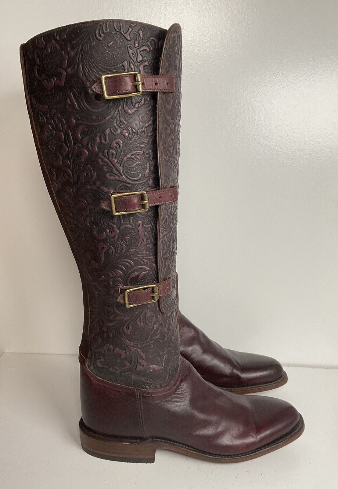 Lucchese Classics Women’s Riding Boots 8 B USA Made Tooled Upper