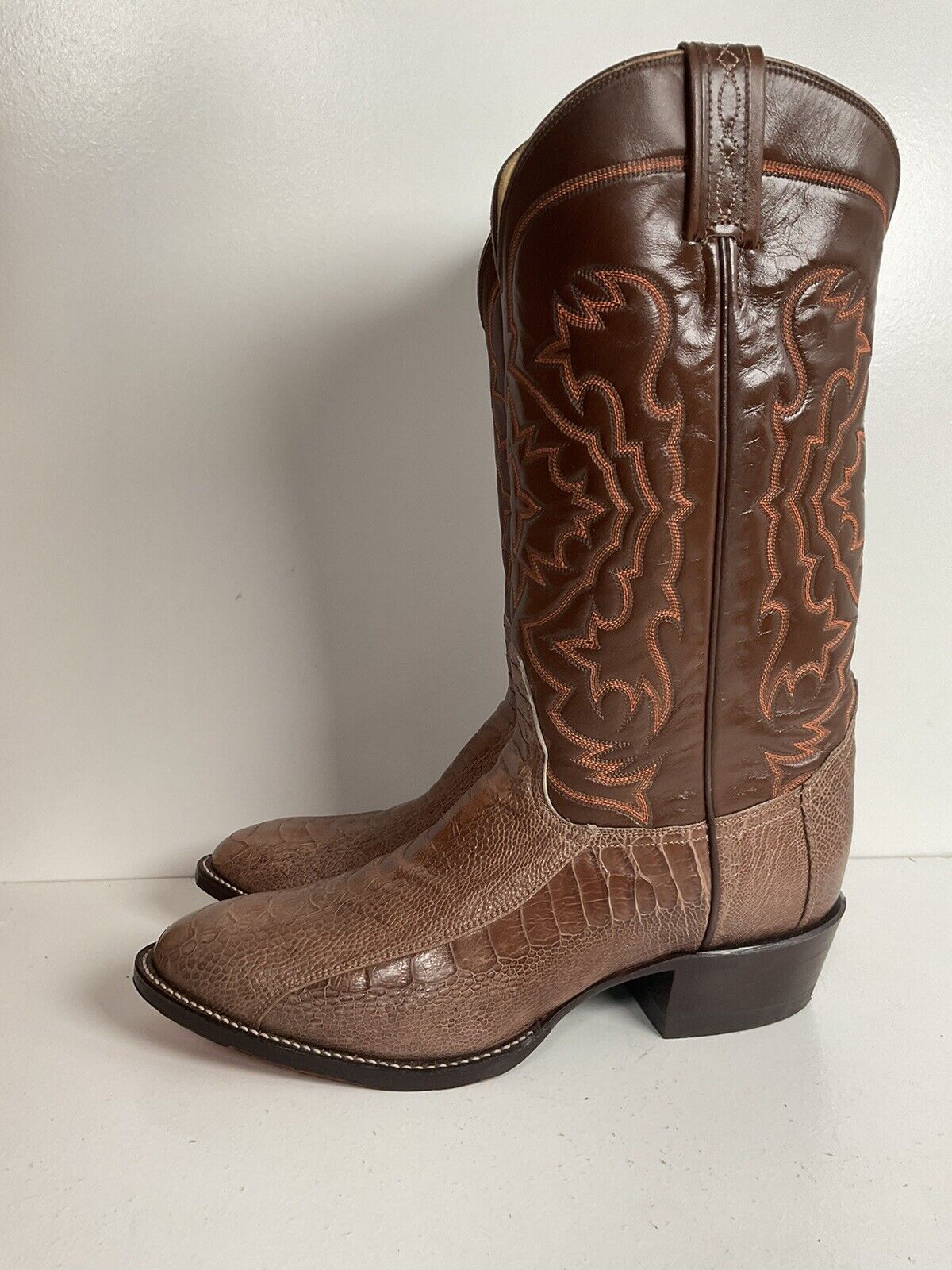 Vintage Tony Lama Exotic Ostrich Leg Cowboy Boots New Old Stock Gold Label