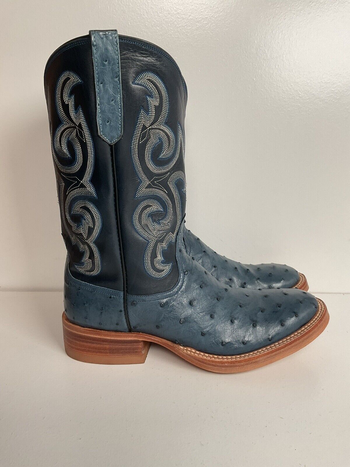 Rios of Mercedes Denim Blue Ostrich Quill Cowgirl Boots 7 C Roper Exotic