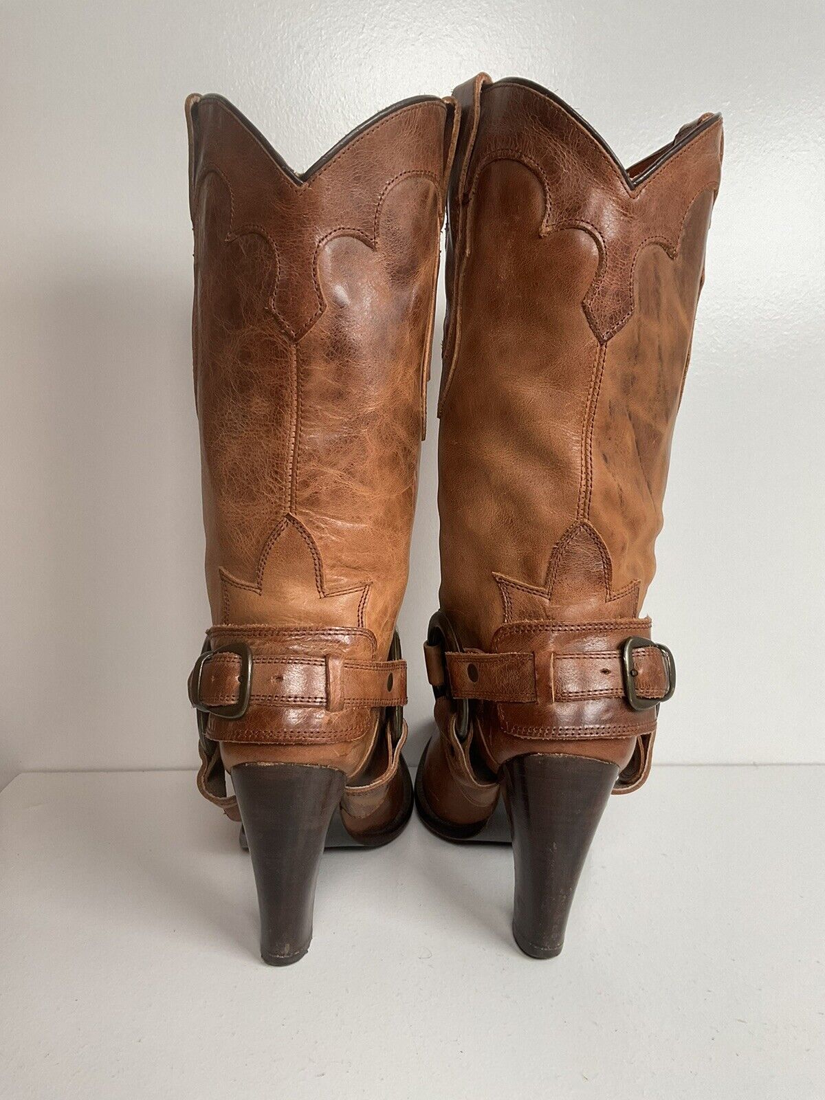 Justin Brown Harness Moto Boots 7.5 B Heeled Ankle Harness