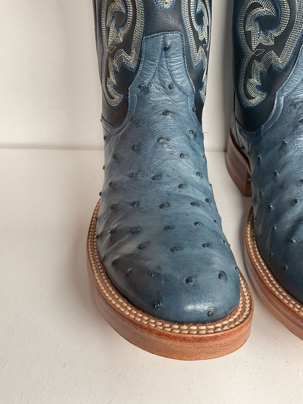 Rios of Mercedes Denim Blue Ostrich Quill Cowgirl Boots 7 C Roper Exotic