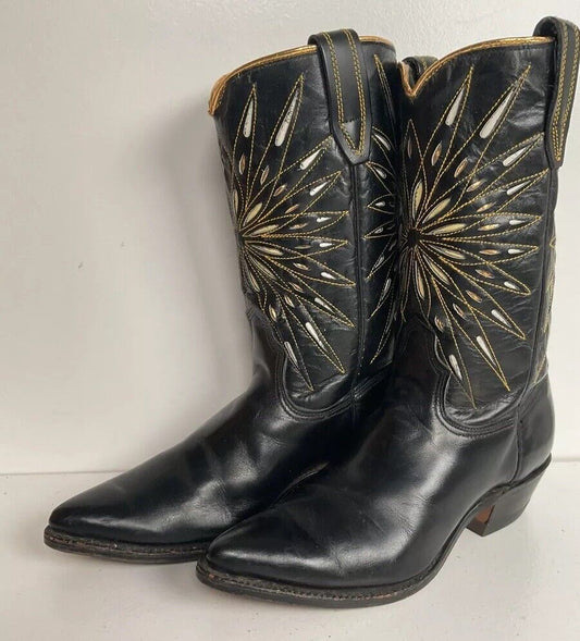 Vintage Acme Pee Wee Cowgirl Boots 4.5-5 Tooled Starburst Inlay Old Label 50s