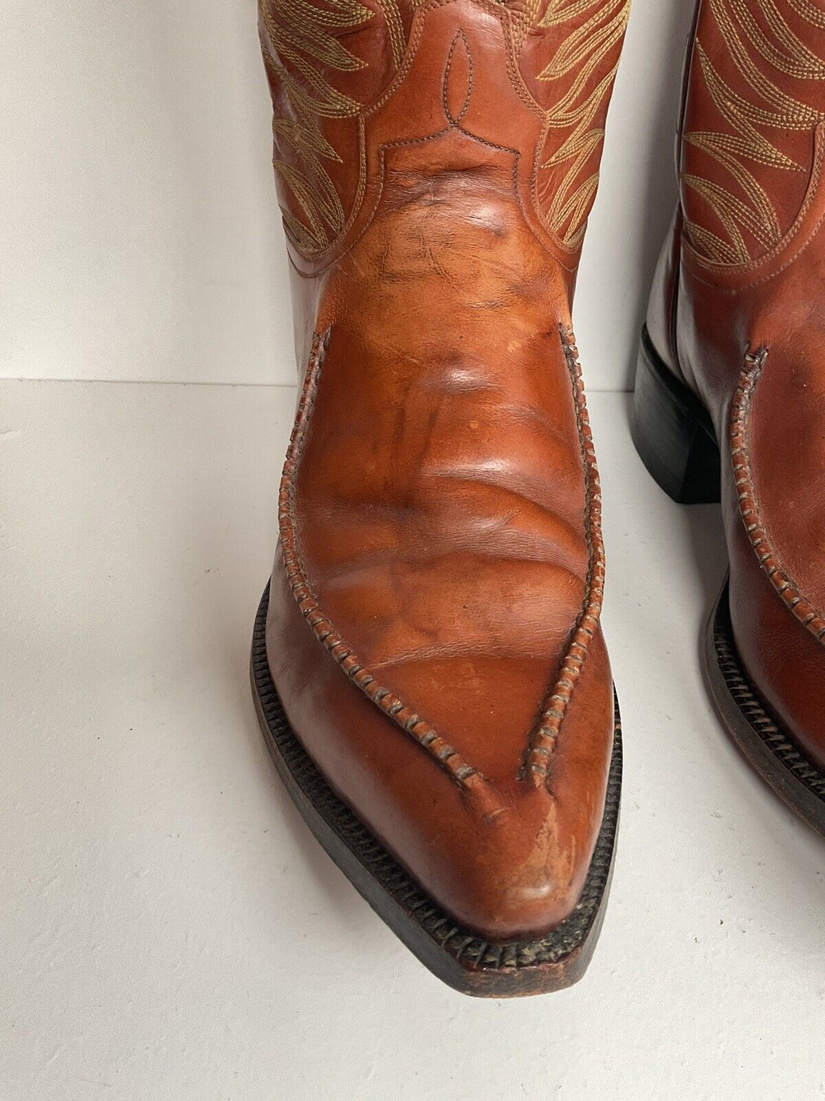 Vintage Dan Post Whip Stitch Cowboy Boots 9 D Made In Spain Stove Pipe