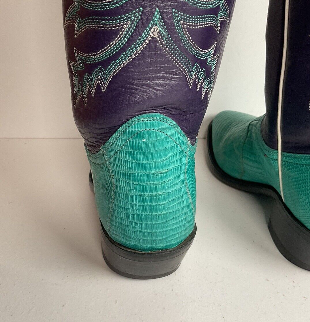 Dan Post Turquoise Cowgirl Boots 6 M Teju Lizard Vamp