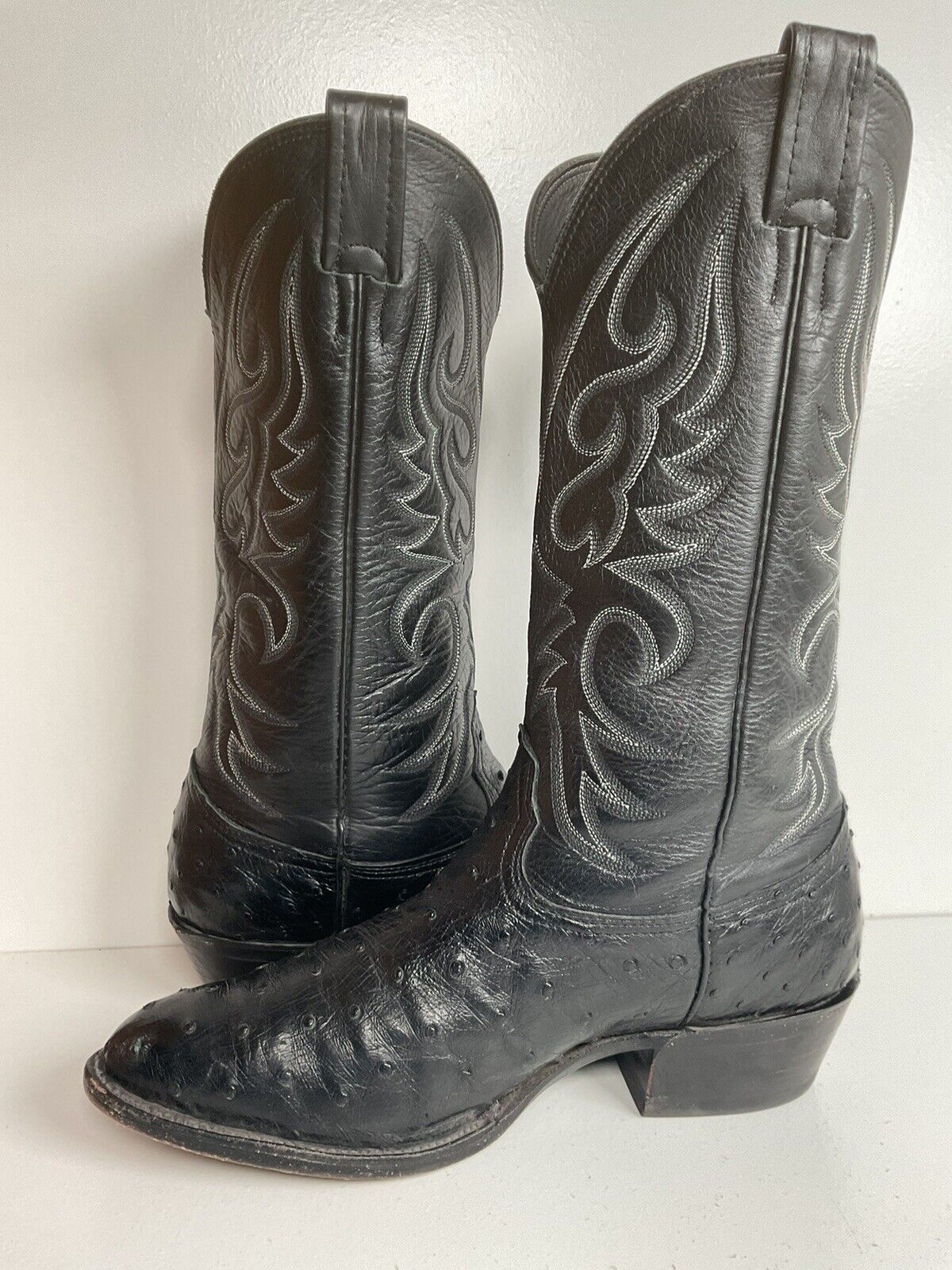 Vintage Larry Mahan Exotic Black Ostrich Quill Cowboy Boots 8 E